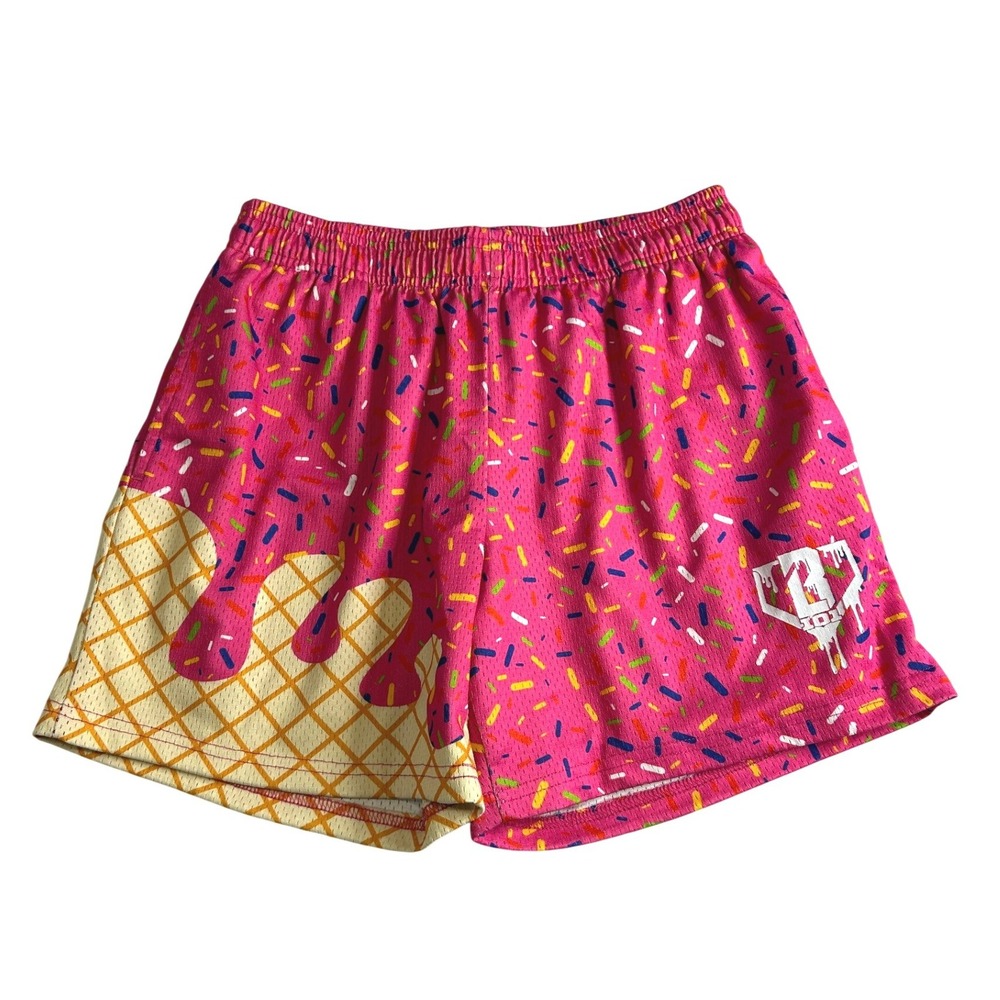 B101 Apparel Ice Cream Sprinkle Mesh Basketball Shorts Pink Small